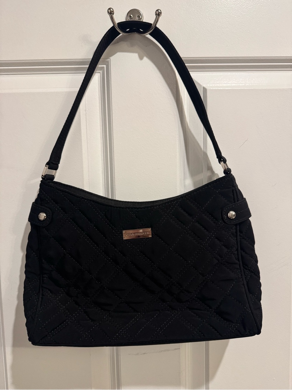 Vera Bradley Black Quilted Shoulder Bag with Silver Hardware